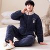 Pijama de inverno masculino, acolchoado de veludo de leite, cardigan de manga comprida com três camadas espessadas e zíper, roupa de casa de veludo jacquard simples