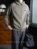 Sudadera con Capucha Estilo Streetwear Americano de Peso Pesado 360G, Manga Ranglán para Hombre, Deportiva, para el Trabajo, Diseño Pequeño con Etiqueta de Cuero, Cierre de Cremallera, Cárdigan