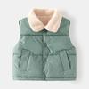 Colete Engrossado Infantil 2026 Outono e Inverno Novo Estilo Jaqueta Cor Sólida para Meninos Top Quente com Gola de Pelo para Bebê Sem Mangas com Forro de Fleece