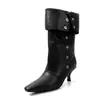 Botas Femininas de Salto Agulha Apontadas com Rebites Feitas à Mão, Modelo Novo 2026