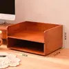 Estante de Almacenamiento de Escritorio de Madera Maciza Gabinete Multifuncional para Esquina de TV Estante de Almacenamiento Multicapa Portadocumentos de Papel Tamaño A4 Estantería Organizador de Juego de Té
