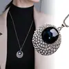 Corrente Longa de Lã Safira Versátil Vintage Microincrustada com Pedra Branca Acessórios para Roupas Joias Colar Redondo de Cristal Feminino