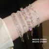 Pulsera de Flor con Circonita Cúbica Rosa Padparadscha Estilo Coreano Pulsera Delicada Femenina Joyería de Nicho de Alta Gama para Mujeres