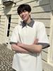 Polo Retro Americano Camiseta de Manga Corta para Hombre Verano Estilo Japonés Versátil Estilo Preppy Empalme Suelta Camiseta de Media Manga