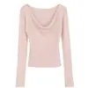 Top de tricô base macio e pegajoso com gola pendurada em estilo preguiçoso para mulheres, novidade para outono e inverno, top íntimo doce e picante de um ombro só