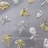 Nova Série Oceano Arte para Unhas Joias de Liga de Zinco Árvore de Coco Diamante Concha Pérola Estrela do Mar Laço Decoração para Unhas