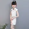 Cheongsam estampado floral estilo chinês hanfu slim-fit performance guzheng manga curta fantasia de menina cheongsam verão