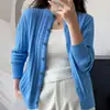 Nuevo estilo de primavera cárdigan de algodón puro con cuello redondo para mujer, abrigo suéter holgado, tejido de ochos versión coreana color liso top versátil
