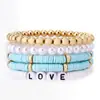 Joyería Europea y Americana Transfronteriza Joyería de Mano Colorido Cerámica Blanda Retro Elegante Colorido Perla Cerámica Blanda Pulsera Pulsera Amor 5 Piezas