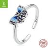 Amuleto plateado anillo abierto de mariposa retro azul original temperamento suave dedo índice anillo de plata s925 SCR802