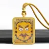 Colgante thangka cuadrado de oro pintado a mano con forma de dragón, cinco años, amarillo, dios de la riqueza, cinco caminos, dios de la riqueza, collar con colgante de buda para llevar.