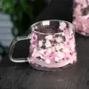Taza de Café de Vidrio con Flores Secas Personalizada Resistencia a Altas Temperaturas Comercio Electrónico Transfronterizo Alto Valor Estético Floral Vidrio de Borosilicato de Doble Capa