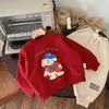 Nova blusa de moletom grossa e versátil estilo cartoon de inverno, soltinha, para meninos e meninas, top de gola redonda estilo coreano para crianças pequenas, moderno