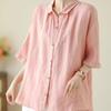Camisa Casual de Algodón de Manga Corta Shanli Dadi para Mujer Verano Nuevo Artístico Retro Holgada Camisa de Color