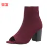 Liu Fu Nova Moda Europeia e Americana Boca de Peixe Comércio Exterior Tamanho Grande Salto Alto Sapatos Femininos Sandálias Femininas de Tricô Slip-on