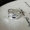 Anillo de Plata de Ley S925 Estilo Coreano Textura Plisada Anillo Simple Estilo Coreano Retro Industria Pesada Brillante Venta al por Mayor