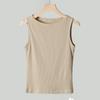 Camiseta sin mangas Youkesi para mujer con escote Bardot, top elástico acanalado, color liso, fina y sencilla, capa base versátil para el verano