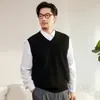 Chaleco de Cachemira 100% Cachemira Pura Otoño Invierno Nuevo Cuello en V Color Sólido Jersey Sin Mangas Chaleco de Lana para Hombre