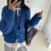 Cardigã de tricô grosso e macio estilo retrô coreano com gola redonda para mulheres, nova coleção outono/inverno, com mangas raglan, jaqueta suéter de comprimento curto