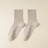 Calcetines de algodón para mujer de otoño e invierno, estilo popular transpirable hasta la mitad de la pantorrilla, adecuados para zapatos Birkenstock, calcetines de algodón holgados para mujer blancos sin costuras de doble aguja