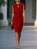 2026 Nuevo vestido de moda elegante de color liso ajustado con cuello redondo para mujer, sitio independiente de Amazon transfronterizo europeo y americano