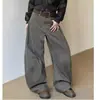 Calça Jeans Workwear Estilo Retro Americano para Mulheres, Design High-Street para Primavera e Outono, Modelagem Solta, Calças Casuais Wide Leg Emagrecedoras