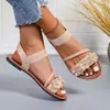 Sandálias Finas de Tira Cruzada Transfronteiriças para Mulheres Verão 2024 Novas Sapatos Femininos de Tamanho Grande Estilo Romano Tira Elástica Sandálias de Praia para Mulheres
