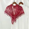 Véu de Renda Novo para Primavera e Verão com Franjas Lenço de Seda com Renda Xale Feminino Lenço de Cabeça Acessório de Cintura Lenço Triangular Multifuncional Moda Ol