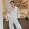 Pijama de Seda Hielo de Encaje Soluble en Agua de Gama Alta Luna Blanca para Mujer, Conjunto de Ropa de Casa de Manga Larga Nuevo Primavera y Otoño 2026
