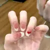 Unhas Postiças Wearable Manicure Gelo Transparente Nude Feitas à Mão, Clareamento Honjuji, Degradê de Luxo, Unhas Postiças Delicadas, Removíveis