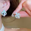 Flores en las Orejas~Aguja de Plata Goteo de Aceite Flor de Circonita Perla Pendientes Estilo Dulce Dopamina Pendientes Súper Bonitos