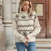 Ropa Baifen Tiktok 2026 Otoño/Invierno Nuevo Estilo Retro Coreano Suéter de Manga Larga Cuello Alto Estilo Fair Isle para Mujer