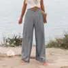 2026 Pantalones Largos de Verano Cómodos de Tiro Alto con Botones, Cintura Elástica, Pierna Ancha para Mujer, Pantalones Casuales de Pierna Recta, Transfronterizos de Amazon Europeo y Americano