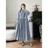 Vestido vintage xadrez de manga comprida, novo estilo outono, artístico e simples, com gola, fresco e casual, vestido longo versátil, atacado