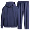 Traje deportivo casual de dos piezas para hombre, primavera y otoño, transpirable, algodón puro, corte holgado, talla grande, suéter cárdigan moderno y pantalones