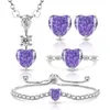 Transmissão ao vivo liquidação: Conjunto de coração de diamante de alto carbono com corte flor de gelo de pedra preciosa colorida com banho de ouro real, incluindo anel, brincos, colar, pulseira e pingente
