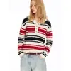 Suéter tejido henley de bloque de color negro y rojo, estilo casual perezoso, cuello redondo, manga larga, holgado, de alta gama, para mujer, otoño