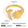 Wanxing Estilo Europeo y Americano Acero Inoxidable 18K Martillado Sol y Luna Anillo Abierto Ajustable Moda Clásico Joyería Transfronteriza