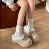 Meias Pantufas Femininas de Renda Doce com Solado Grosso e Biqueira para Verão 2025 Novos Sapatos Versáteis Mary Jane Birkenstock