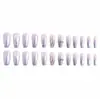 24 Piezas de Uñas Postizas Listas para Usar, Pegatinas para Uñas Camelia Gris Transparente Hielo de Longitud Media, Uñas Postizas Falsas Degradado de Diamante Triturado Estilo Francés