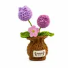 Flor de tulipa em vaso acabada, tricotada à mão, para decoração de mesa de escritório, planta artificial em vaso em um vaso de crochê de lã