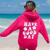 Moletom com Ombro Cruzado para Mulheres Comércio Exterior Transfronteiriço Moda Outono Europeia e Americana com Letras GOOD DAY Moletom com Capuz