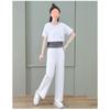 Novo Estilo Coreano Primavera e Outono 2025 Feminino Estilo Ocidental Redutor de Idade Férias Conjunto Casual de Duas Peças Blusas de Manga Curta Calças de Perna Larga