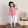 Conjunto de Chaleco Floral con Cuello de Muñeca en Forma de Corazón para Niña Verano Moda Elegante y Moderna para Niñas Pantalones Antimosquitos