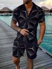 Roupas Masculinas Europeias e Americanas Transfronteiriças Estação Independente Impressão Digital 3D Casual Cor Contrastante Polo Zíper Lapela Camisa Terno de Manga Curta