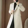 Novo casaco de lã dupla face, caimento slim, elegante, feminino, comprimento médio, clássico simples, ombro reto, versátil casaco de lã