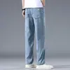 Calça Jeans Masculina de Tencel Verão Fina Reta Solta High-End Business Casual Calça Longa para Homens no Verão
