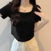 Moda de Verano 2026 para Mujer Top Cuadrado con Dobladillo Curvo Camiseta Corta para Mujer, Una Pieza al por Mayor Transfronterizo