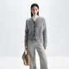 Chaqueta Cardigan de Punto Zhimohe Mismo Estilo Cuello Redondo Cepillado Otoño e Invierno Nuevo Suéter Cardigan 100% Cachemira Pura para Mujer