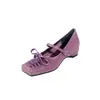 Zapatos de piel para mujer Mary Jane con cordones, transpirables, de piel de vacuno perforada, 2026, tacón medio grueso, puntera cuadrada, piel genuina, para aumentar la altura